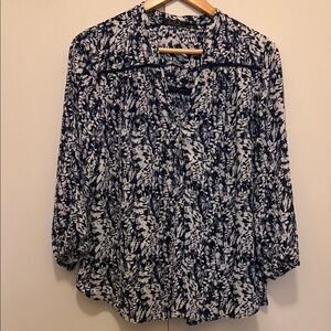 Elegant Navy and White Floral Blouse